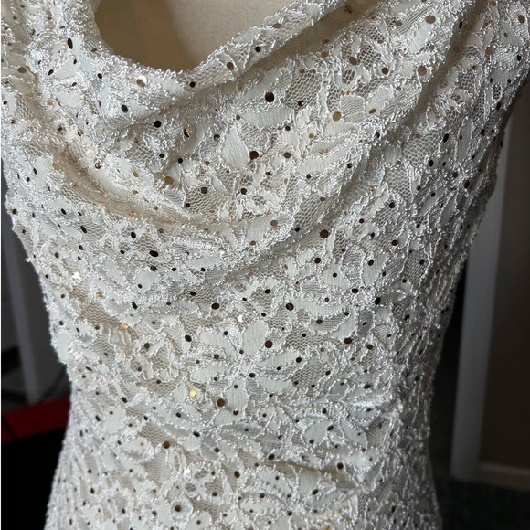 Connected Apparel Dress Size 8 in Cream Overlay Lace with Gold Sequins - Picture 2 of 6